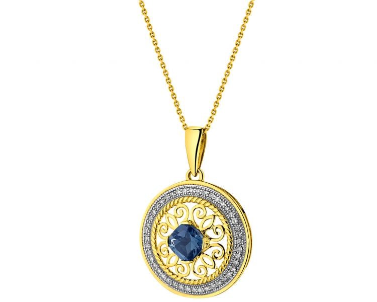Zlatý přívěsek s diamanty a topazem (London Blue) - rozeta - ryzost 585
