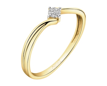 9 K Rhodium-Plated Yellow Gold Ring with Diamonds - 0,01 ct - fineness 9 K