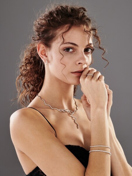 Bransoletka z białego złota z brylantami - 18 cm - 3,55 ct - próba 585