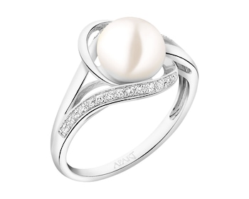 Prsten z bílého zlata s diamanty a perlou 0,10 ct - ryzost 585></noscript>
                    </a>
                </div>
                <div class=