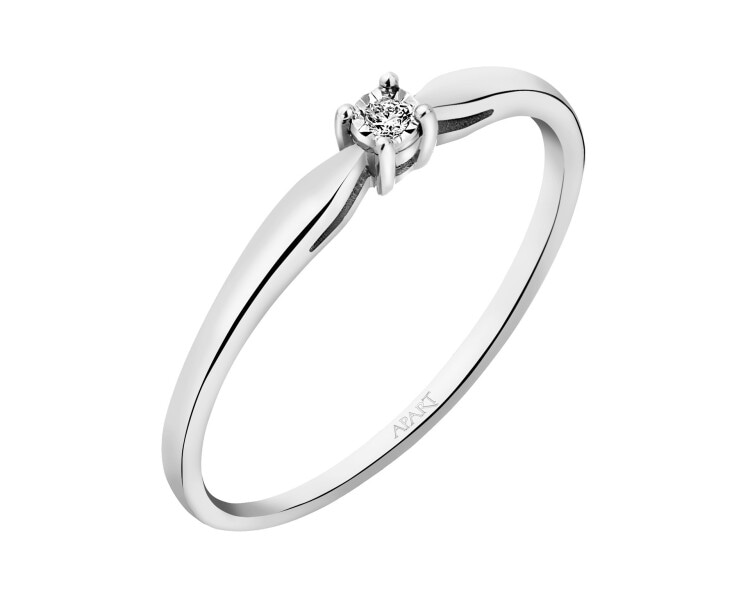 14 K Rhodium-Plated White Gold Ring with Diamond - 0,01 ct - fineness 14 K