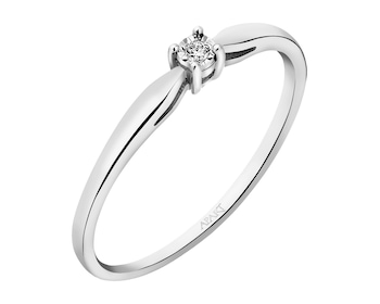 14 K Rhodium-Plated White Gold Ring with Diamond - 0,01 ct - fineness 14 K