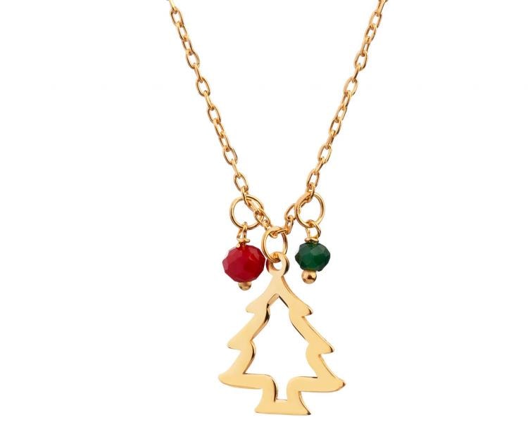 Pozlacený stříbrný náhrdelník se sklem - vánoční stromek