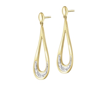 9 K Rhodium-Plated Yellow Gold Dangling Earring with Diamonds - 0,01 ct - fineness 9 K