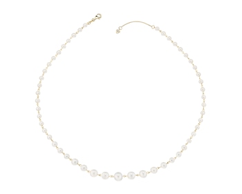 14 K Rhodium-Plated Yellow Gold Pearl Necklace  - fineness 14 K