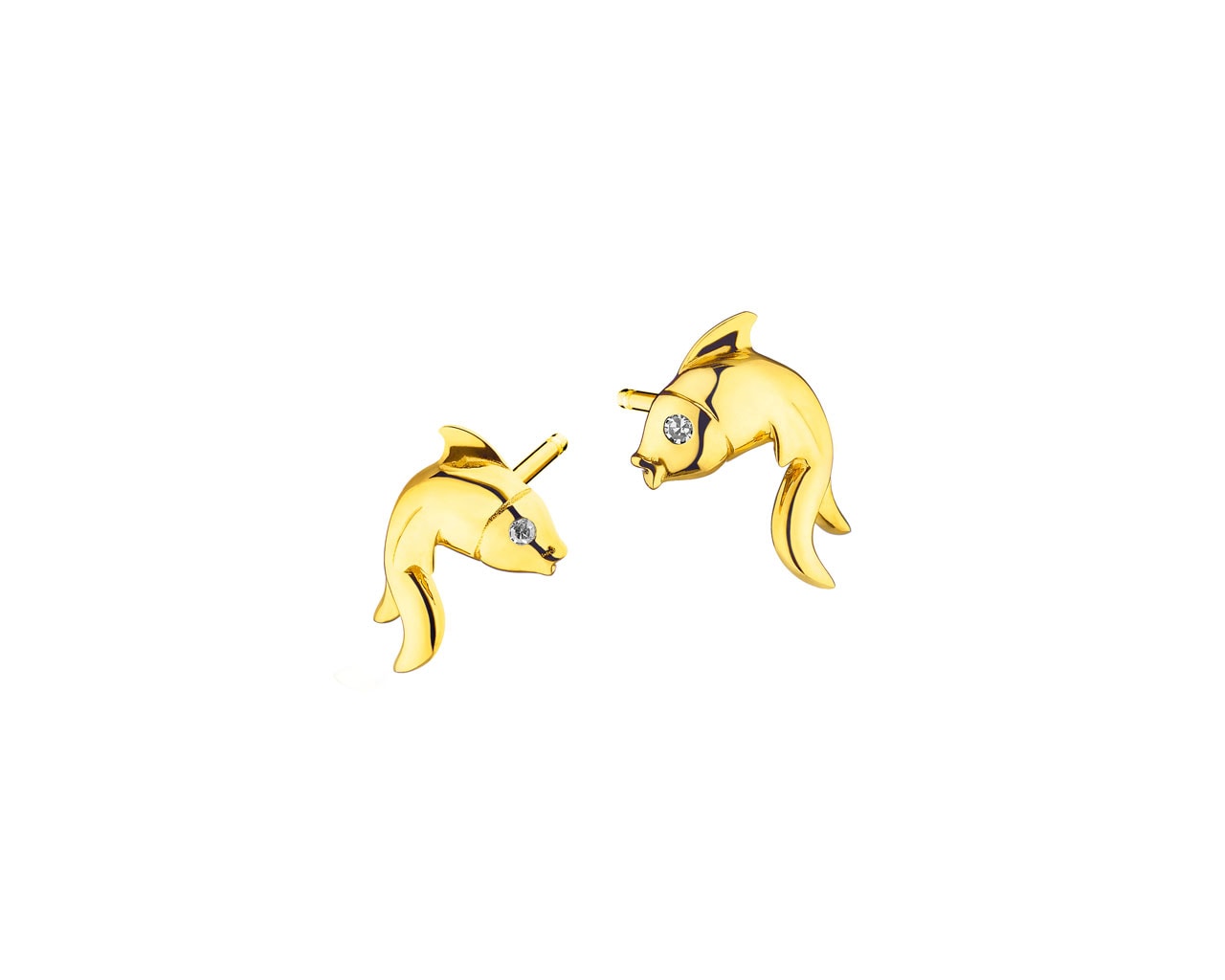 Kolczyki z żółtego złota z diamentami - ryby 0,01 ct - próba 375
