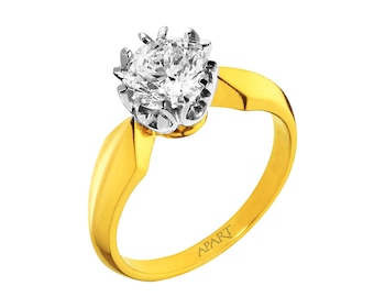 Yellow gold and platinum ring with brilliant 1 ct - fineness 14 K