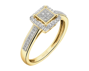 14 K Rhodium-Plated Yellow Gold Ring with Diamonds - 0,14 ct - fineness 14 K