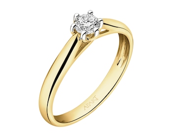 14 K Rhodium-Plated Yellow Gold Ring with Diamond - 0,23 ct - fineness 14 K