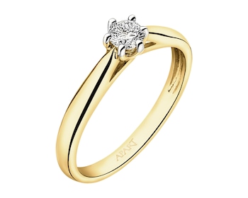 14 K Rhodium-Plated Yellow Gold Ring with Diamond - 0,18 ct - fineness 14 K