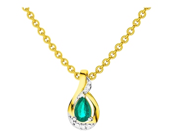 Zlatý přívěsek s diamanty a smaragdem 0,01 ct - ryzost 585