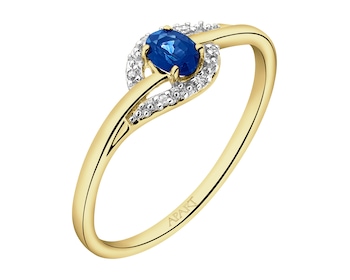 9 K Rhodium-Plated Yellow Gold Ring  - fineness 9 K