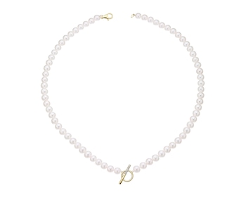 14 K Rhodium-Plated Yellow Gold Pearl Necklace - fineness 14 K