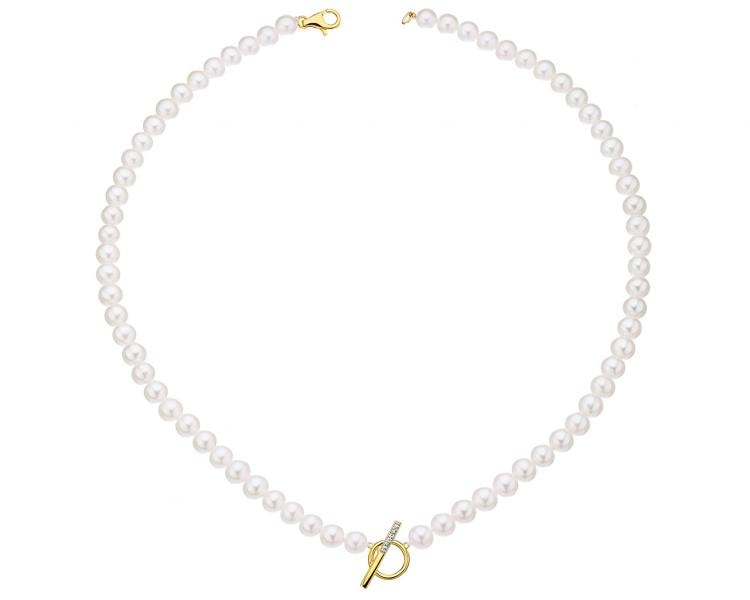 Zlatý náhrdelník s diamanty a perlami - ryzost 585