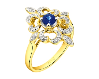 Zlatý prsten s brilianty a safíry 0,05 ct - ryzost 585