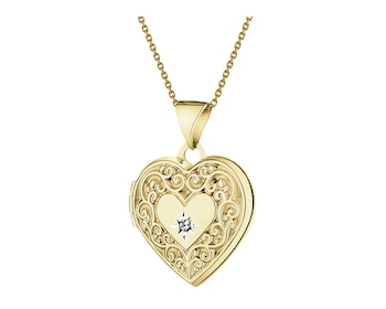 Zlatý přívěsek s diamantem - otevírací medailon - srdce 0,005 ct - ryzost 585