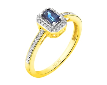 Prsten ze žlutého zlata s diamanty a safírem 0,10 ct - ryzost 585