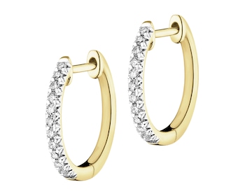 14 K Rhodium-Plated Yellow Gold Hoop Earring with Diamonds - 0,12 ct - fineness 14 K