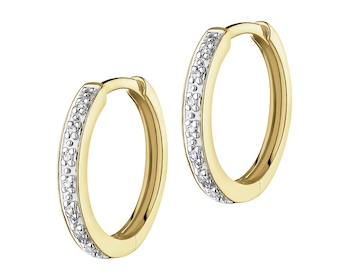 9 K Rhodium-Plated Yellow Gold Hoop Earring with Diamonds - 0,04 ct - fineness 9 K