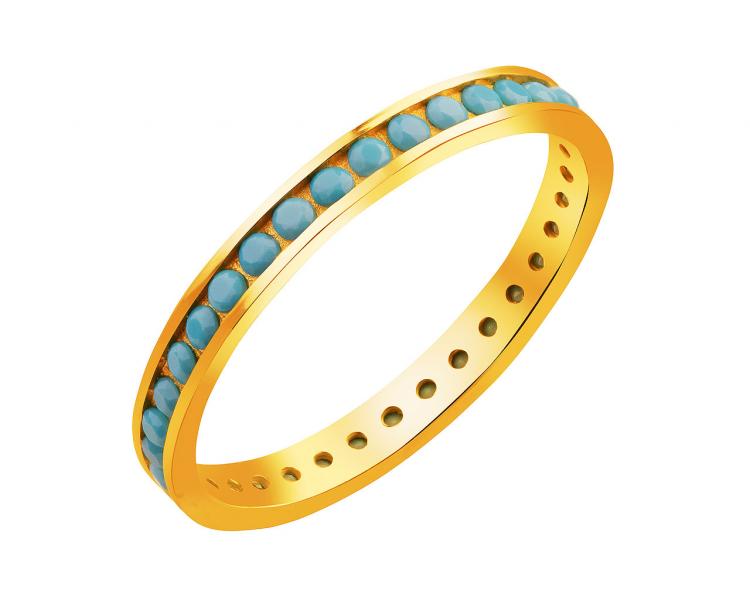 Złoty pierścionek z turkusami syntetycznymi