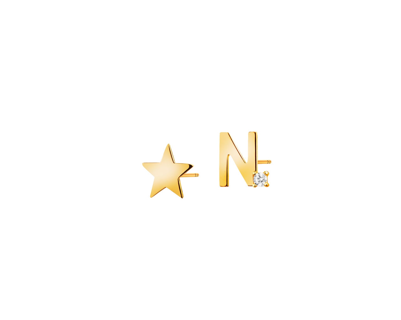 Złote kolczyki z cyrkonią - gwiazda, litera N