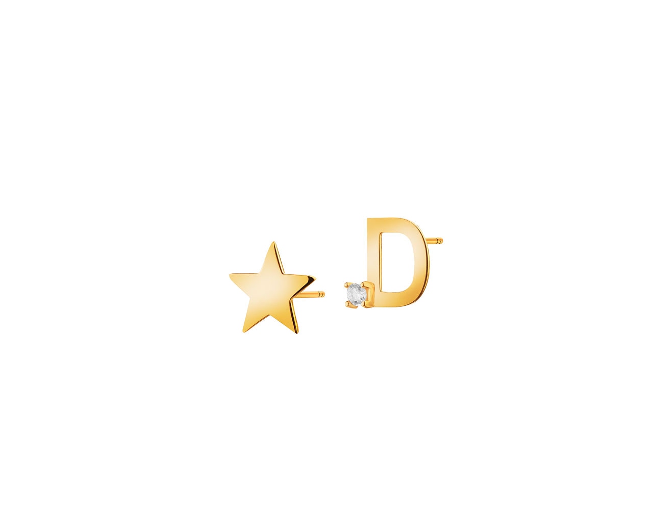 Złote kolczyki z cyrkonią - gwiazda, litera D