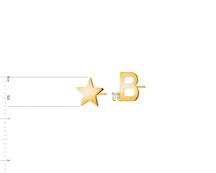 Złote kolczyki z cyrkonią - gwiazda, litera B
