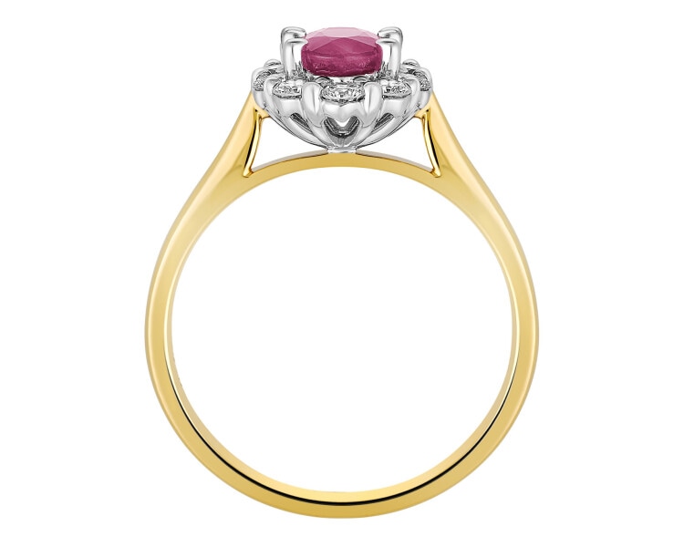 Zlatý prsten s brilianty a rubínem - ryzost 585