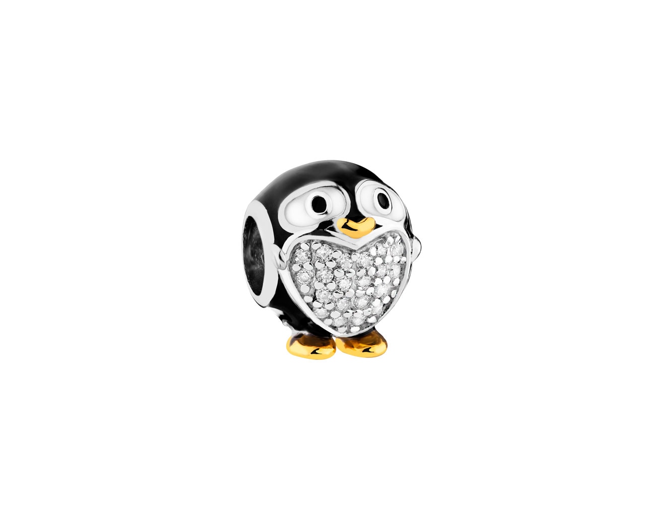 Zawieszka srebrna beads z cyrkoniami i emalią - pingwin