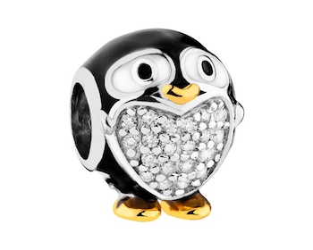 Zawieszka srebrna beads z cyrkoniami i emalią - pingwin