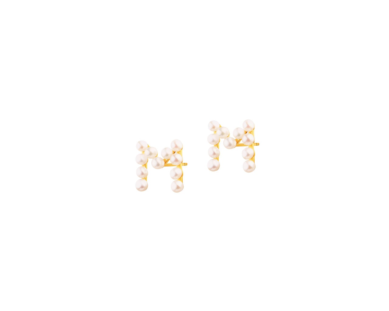 Złote kolczyki z perłami - litery M