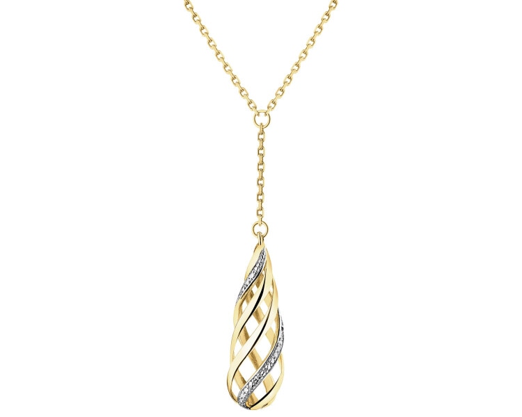 9 K Rhodium-Plated Yellow Gold Necklace with Diamond - 0,003 ct - fineness 9 K