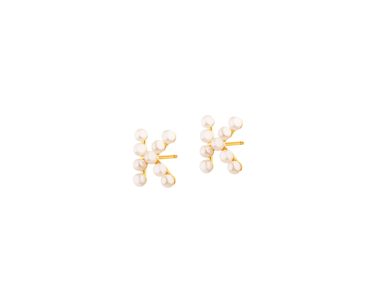 Złote kolczyki z perłami - litery K