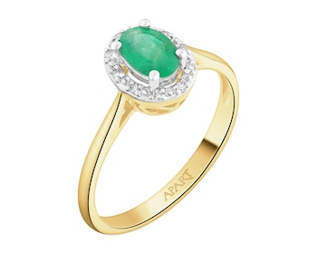 Pierścionek z żółtego złota z diamentami i szmaragdem - próba 585