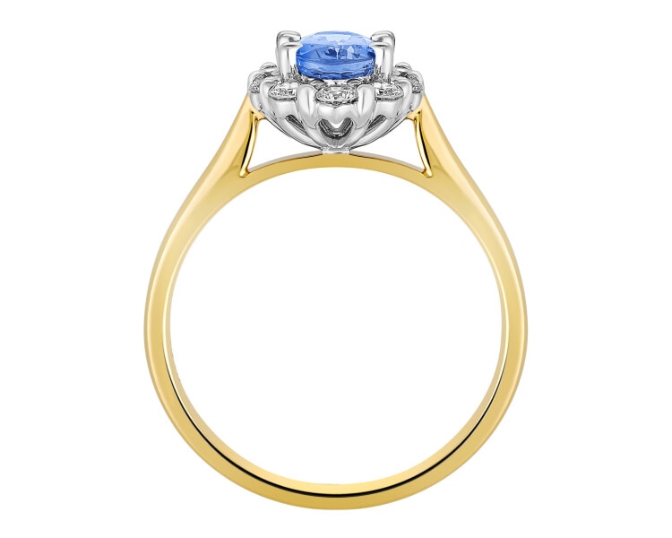 Zlatý prsten s brilianty a tanzanitem - ryzost 585