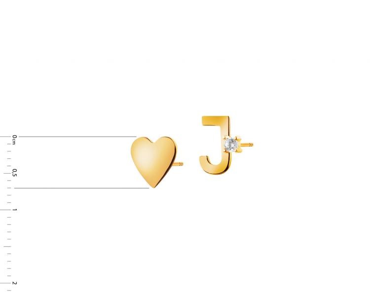 Złote kolczyki z cyrkonią - serce, litera J