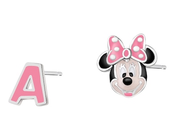 Stříbrné náušnice se smaltem - Minnie Mouse, písmeno A, Disney
