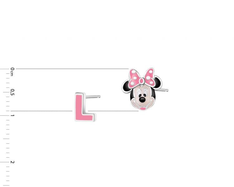 Stříbrné náušnice se smaltem - Minnie Mouse, písmeno L, Disney