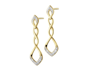 9 K Rhodium-Plated Yellow Gold Dangling Earring with Diamonds - 0,05 ct - fineness 9 K