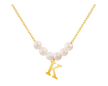 Złoty naszyjnik z perłami, ankier - litera K