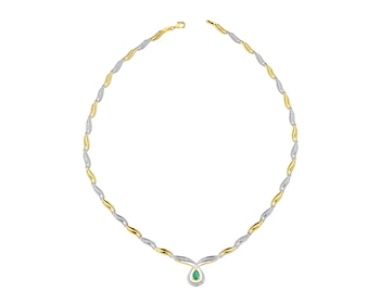Zlatý náhrdelník s diamanty a smaragdem 0,08 ct - ryzost 585