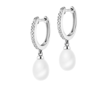 14 K Rhodium-Plated White Gold Dangling Earring  - fineness 14 K