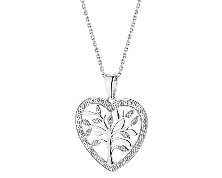 Přívěsek z bílého zlata s diamanty - strom, srdce 0,01 ct - ryzost 585