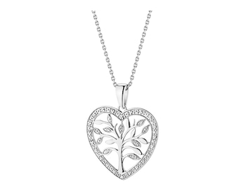 Přívěsek z bílého zlata s diamanty - strom, srdce 0,01 ct - ryzost 585
