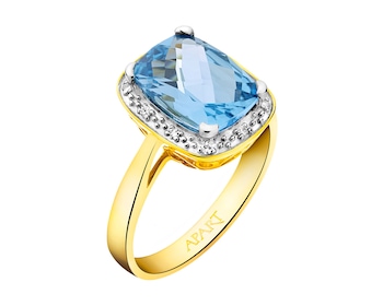 Zlatý prsten s diamanty a topazem 0,05 ct - ryzost 585