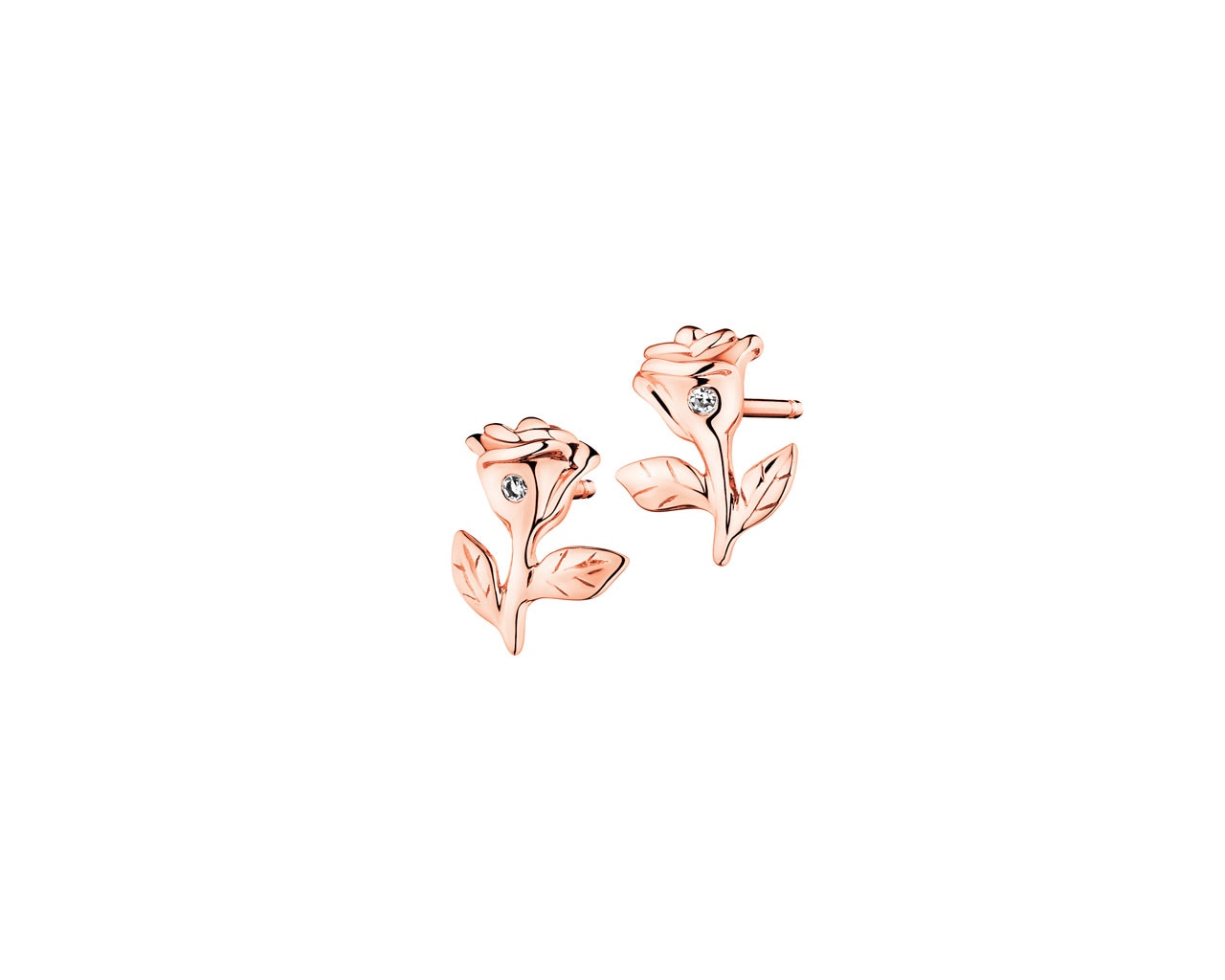 Kolczyki z różowego złota z diamentami - róże 0,006 ct - próba 375