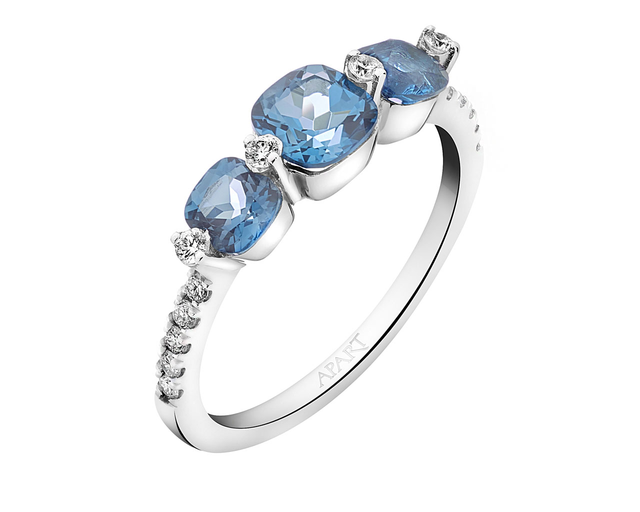 Prsten z bílého zlata s brilianty a topazy (London Blue) 0,16 ct - ryzost 585