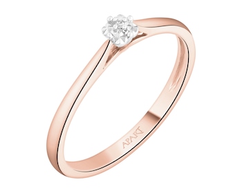 9 K Rhodium Plated Rose Gold Ring with Diamond - 0,003 ct - fineness 9 K