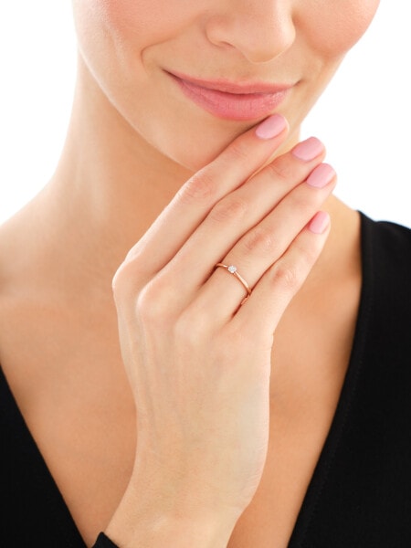 9 K Rhodium Plated Rose Gold Ring with Diamond - 0,003 ct - fineness 9 K