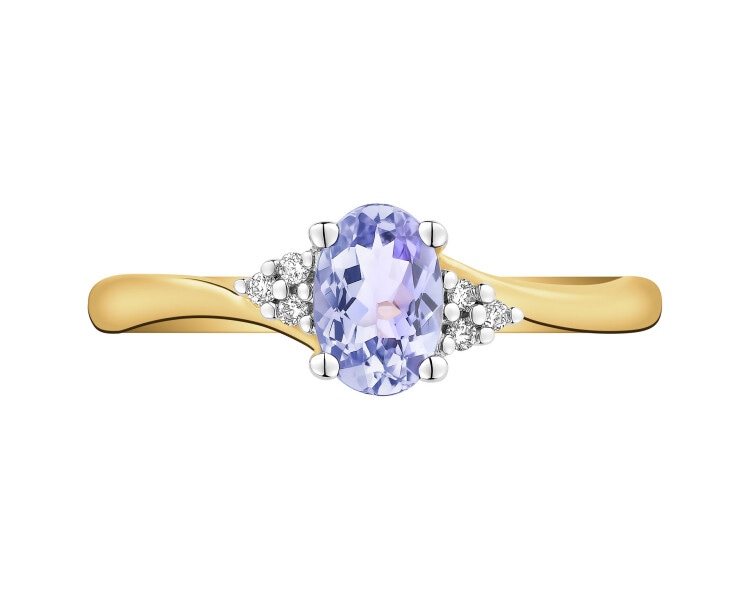 14 K Rhodium-Plated Yellow Gold Ring - fineness 14 K